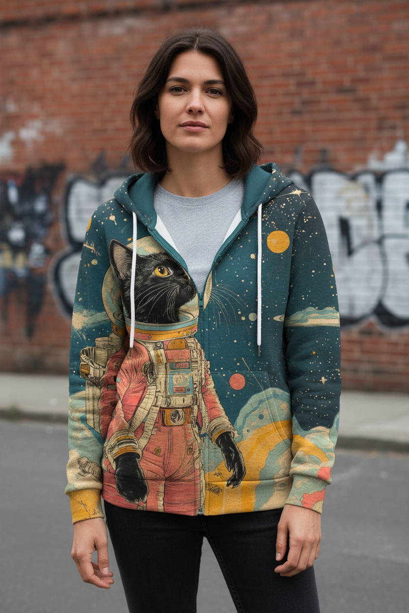 Cartoon Graffiti Cat 3d Print Zipper Hoodies Sweatshirts