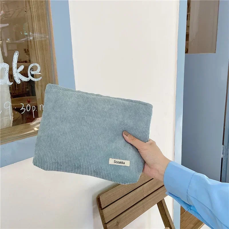 Soft Corduroy Cosmetic Organizer Bag