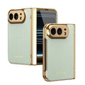 High Quality Plating PU Leather Texture Phone Case for IPhone Duo 5G 2026 with Tempered Glass Screen Protect Shockproof Cover
