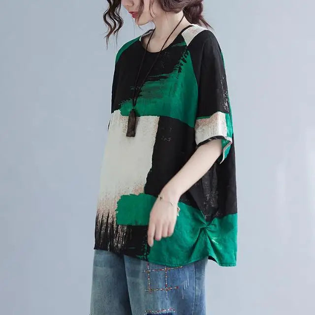 Retro Tie Dye Linen Blend T-Shirt