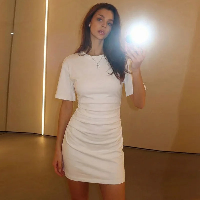 Pleated V-Neck Knee Length Dress