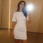 Pleated V-Neck Knee Length Dress