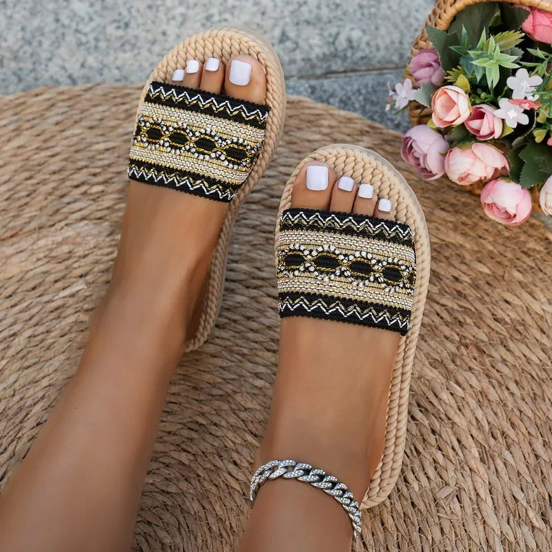 Bohemian Platform Slide Sandals
