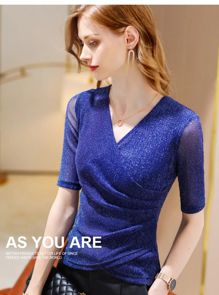 Elegant Glitter V-Neck Top