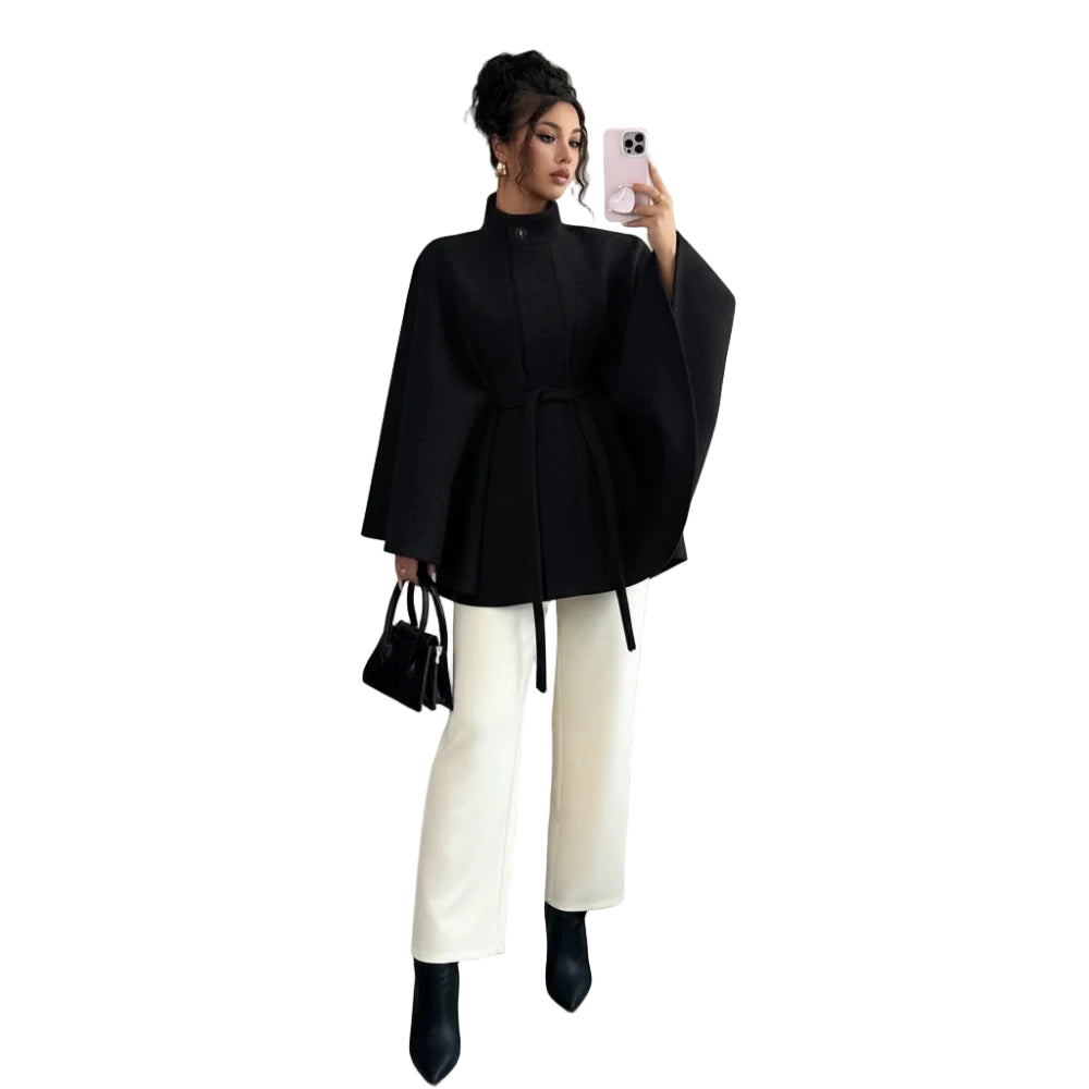 Elegant Tie Waist Wool Blend Coat