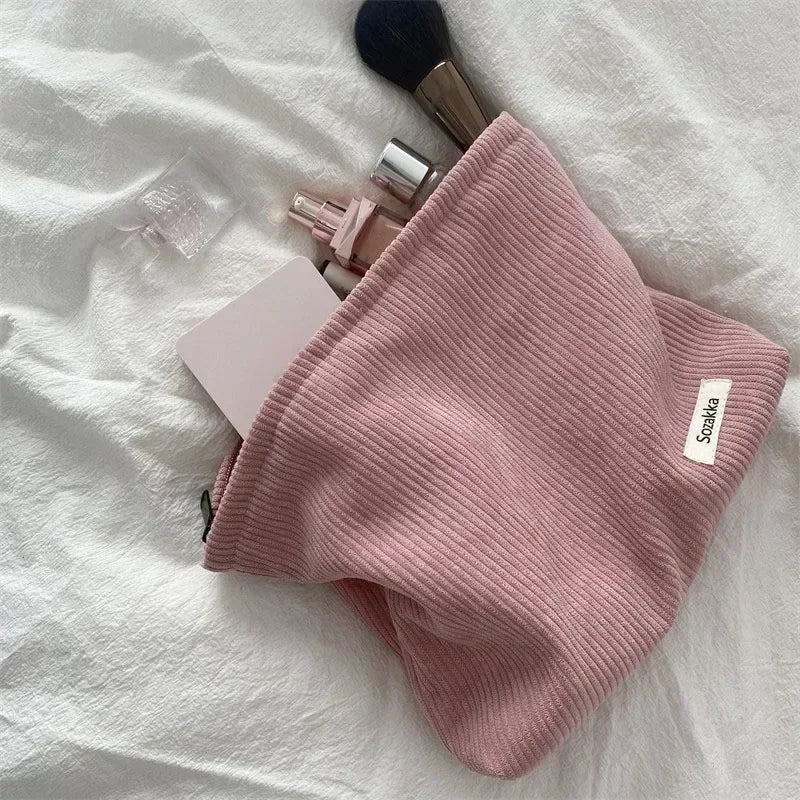 Soft Corduroy Cosmetic Organizer Bag