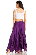 Sakkas Nova Womens Bohemian Stonewashed Rayon Asymmetrical Hem Maxi Swing Skirt