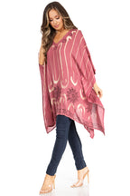 Sakkas Adalwin Third Tie Dye Desert Sun Circle Ponch Tunic Top Blouse W/Embroidery