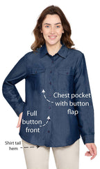 Women's Long Sleeve Button Down Denim Shirt with Front Pocket