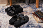CALTO - X1660 - 2 Inches Taller (Black Buckle) - Dual Adjustable Buckle Sandal