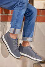 CALTO - X2323 - 2.4 Inches Taller (Iron Grey/White & Black Sole) - Lace Up Casual Sneaker - Lightweight
