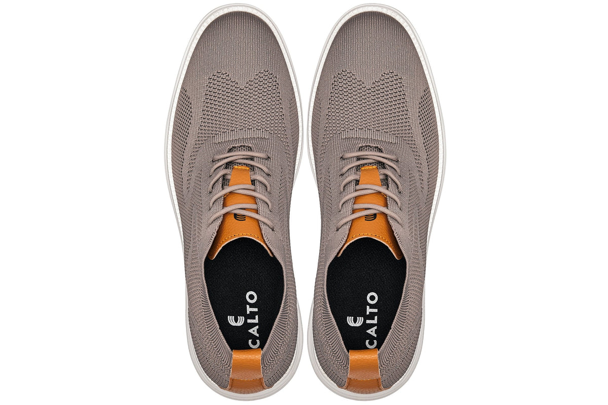 CALTO - X2638 - 2.8 Inches Taller (Khaki/Brown) - Lace Up Casual Walker - Lightweight