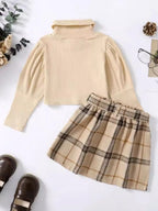 Turtleneck Long Sleeve Top and Skirt Set