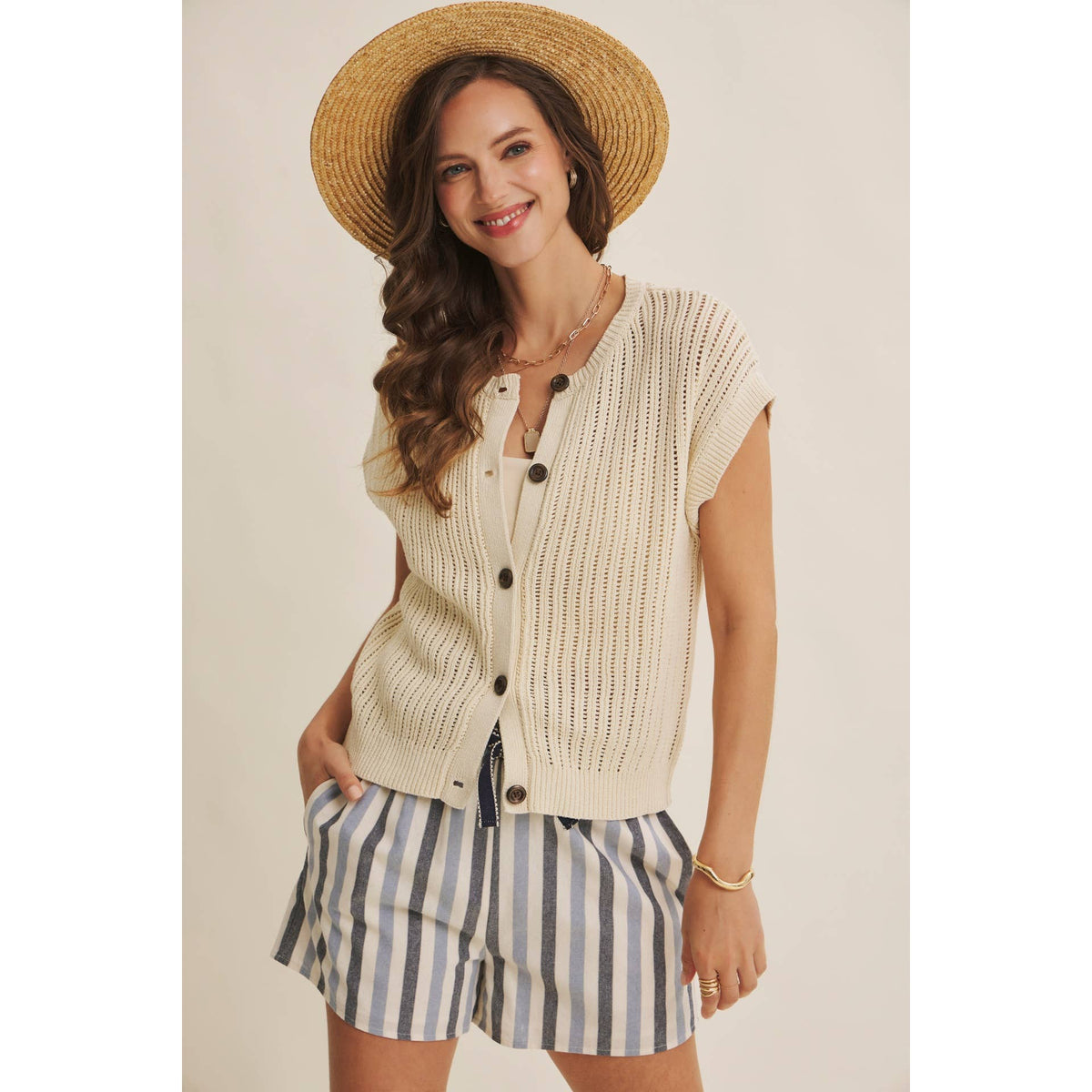 Natural Cotton Open Knit Sweater Vest