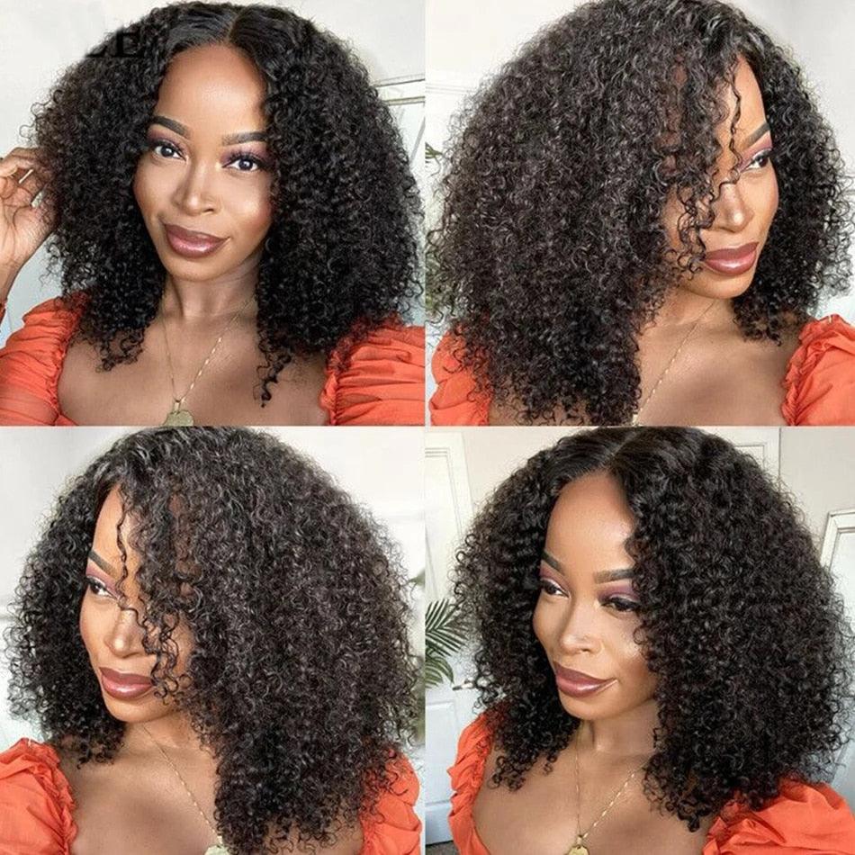 Afro Kinky Curly Wig Human Hair Wigs T Part Transparent Lace Short Curly Bob Wigs Thick Wigs For Women Human Hair Wigs Wigs For Black Women Gifts for Girlfriends - Pendo Store