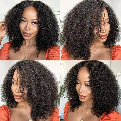 Afro Kinky Curly Wig Human Hair Wigs T Part Transparent Lace Short Curly Bob Wigs Thick Wigs For Women Human Hair Wigs Wigs For Black Women Gifts for Girlfriends - Pendo Store
