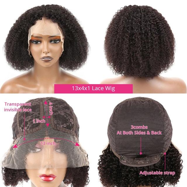 Afro Kinky Curly Wig Human Hair Wigs T Part Transparent Lace Short Curly Bob Wigs Thick Wigs For Women Human Hair Wigs Wigs For Black Women Gifts for Girlfriends - Pendo Store