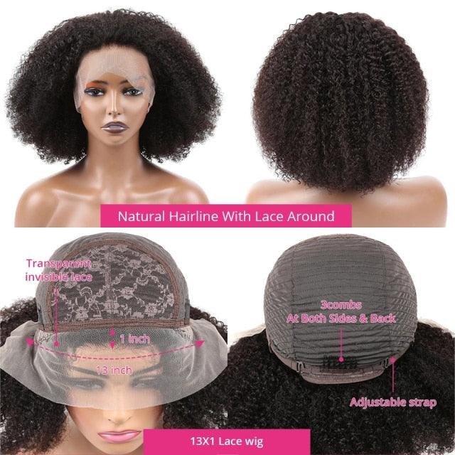 Afro Kinky Curly Wig Human Hair Wigs T Part Transparent Lace Short Curly Bob Wigs Thick Wigs For Women Human Hair Wigs Wigs For Black Women Gifts for Girlfriends - Pendo Store