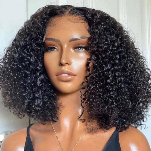 Afro Kinky Curly Wig Human Hair Wigs T Part Transparent Lace Short Curly Bob Wigs Thick Wigs For Women Human Hair Wigs Wigs For Black Women Gifts for Girlfriends - Pendo Store