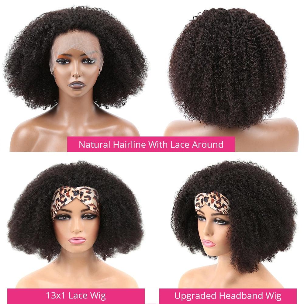 Afro Kinky Curly Wig Human Hair Wigs T Part Transparent Lace Short Curly Bob Wigs Thick Wigs For Women Human Hair Wigs Wigs For Black Women Gifts for Girlfriends - Pendo Store