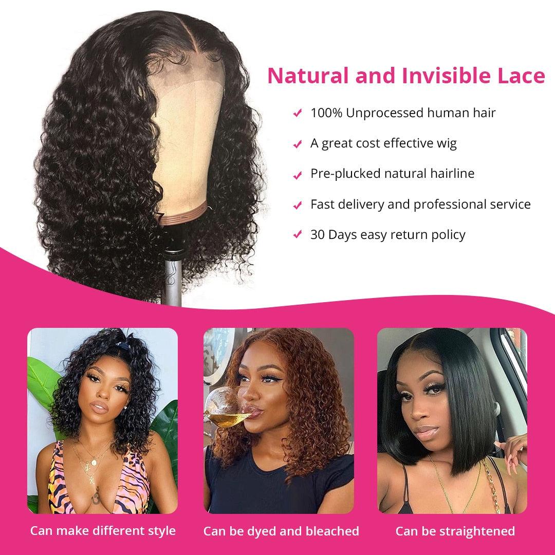 Afro Kinky Curly Wig Human Hair Wigs T Part Transparent Lace Short Curly Bob Wigs Thick Wigs For Women Human Hair Wigs Wigs For Black Women Gifts for Girlfriends - Pendo Store