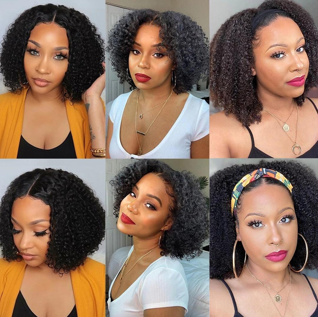 Afro Kinky Curly Wig Human Hair Wigs T Part Transparent Lace Short Curly Bob Wigs Thick Wigs For Women Human Hair Wigs Wigs For Black Women Gifts for Girlfriends - Pendo Store