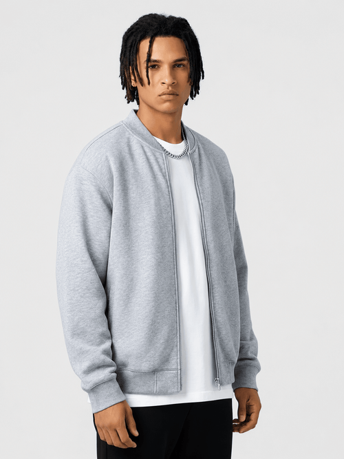 Apollo Grey Fleece Zip-Up Baseball Jacket - Pendo Store
