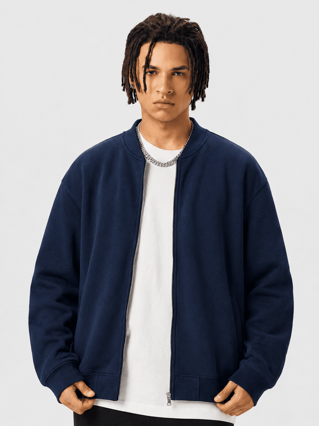 Apollo Navy Fleece Zip-Up Baseball Jacket - Pendo Store