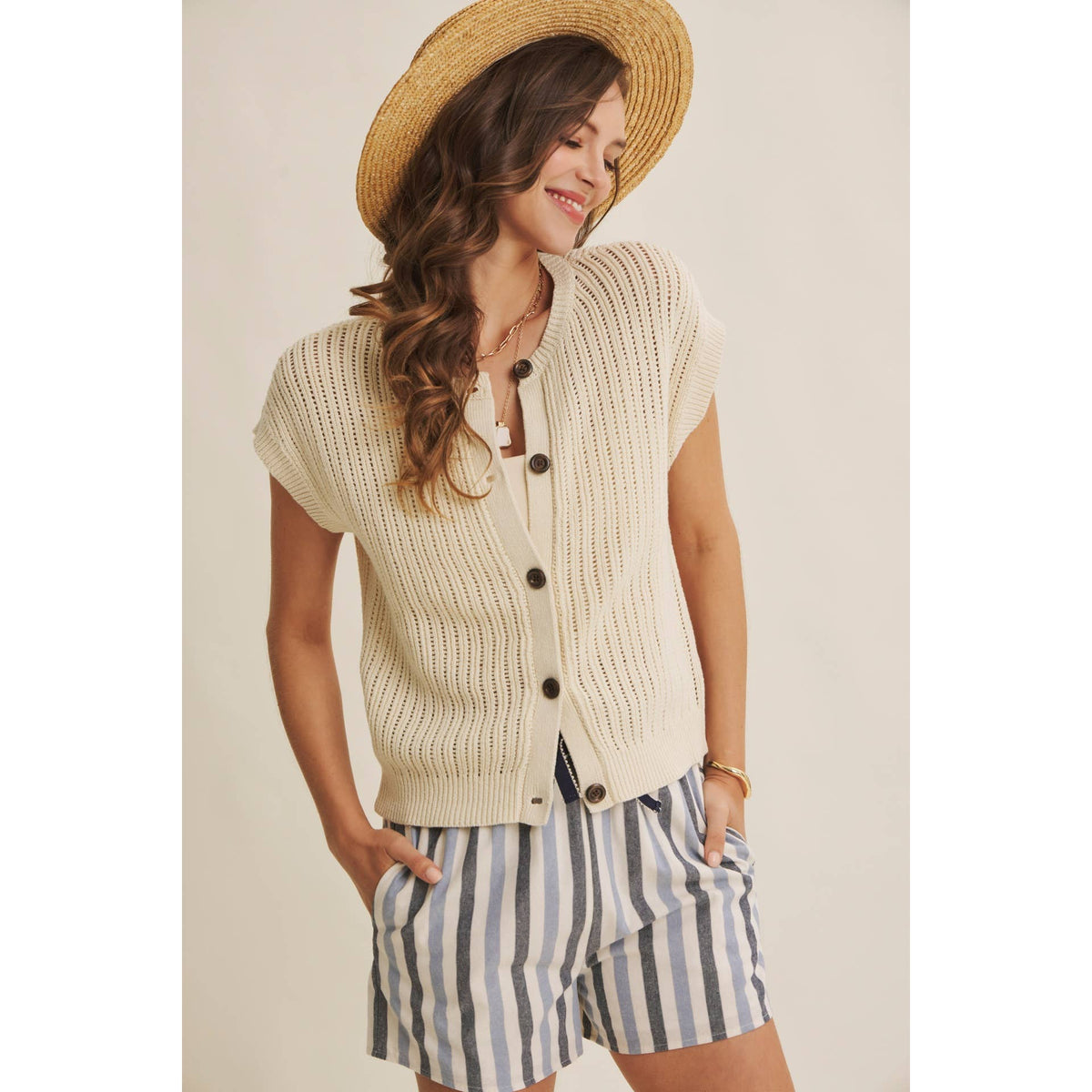 Natural Cotton Open Knit Sweater Vest