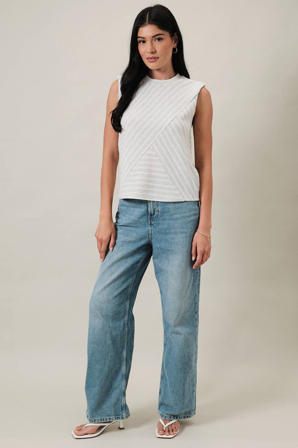 Light Grey Cream Stripe Top