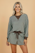Stripe Oversized Long Sleeve Top & Drawstring Shorts Set