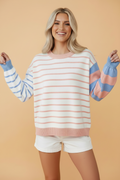 Colorblock Stripe Drop Shoulder Puff Sleeve Sweater