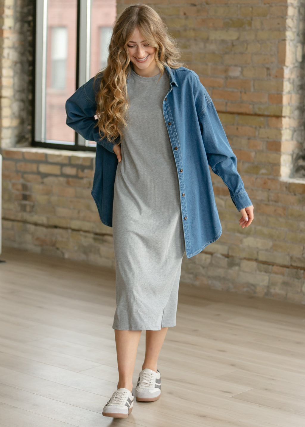 Baylor Gray Ribbed T-shirt Dress - Pendo Store