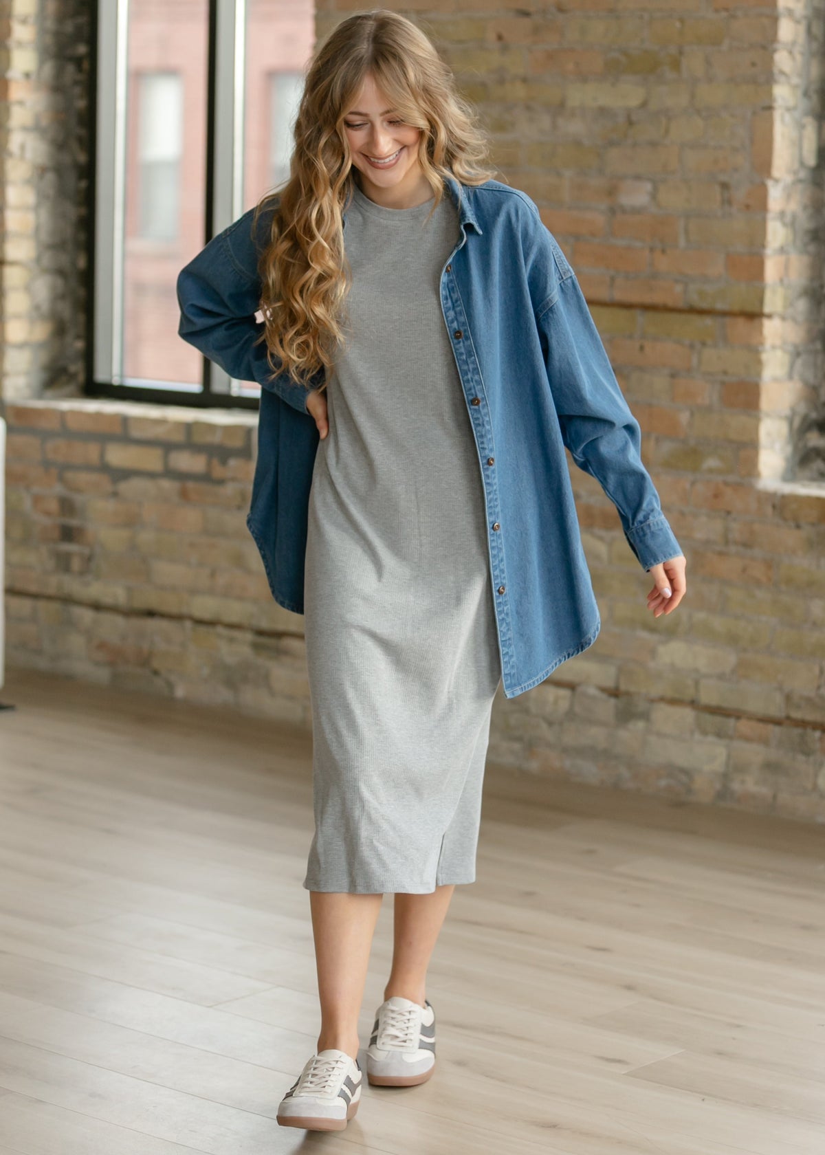 Baylor Gray Ribbed T-shirt Dress - Pendo Store