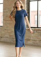 Baylor Navy Ribbed T-shirt Dress - Pendo Store