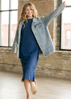 Baylor Navy Ribbed T-shirt Dress - Pendo Store