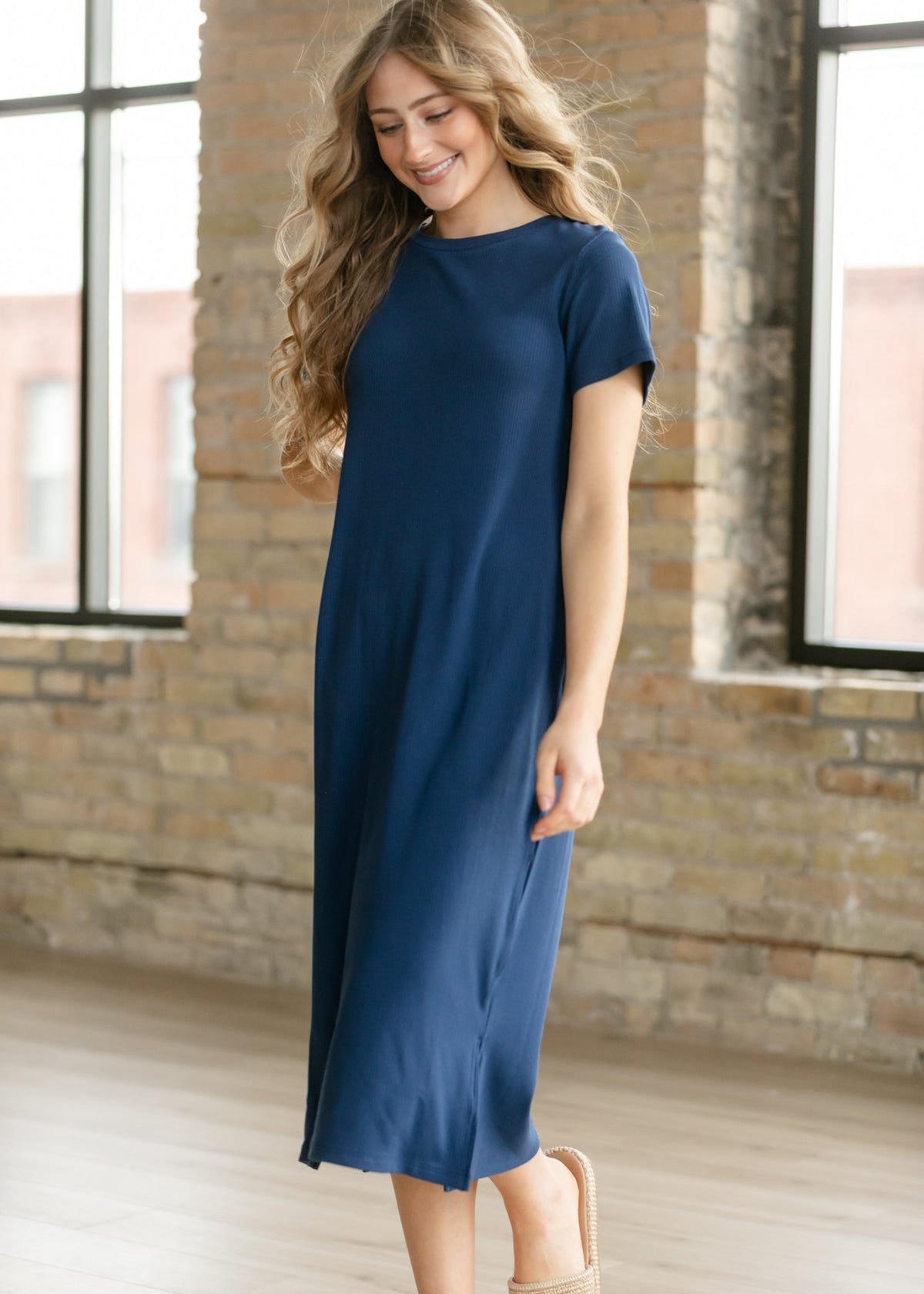 Baylor Navy Ribbed T-shirt Dress - Pendo Store