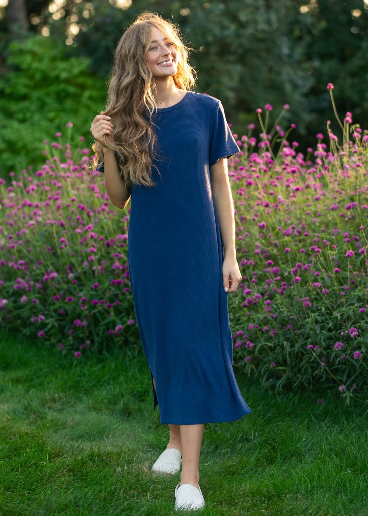 Baylor Navy Ribbed T-shirt Dress - Pendo Store
