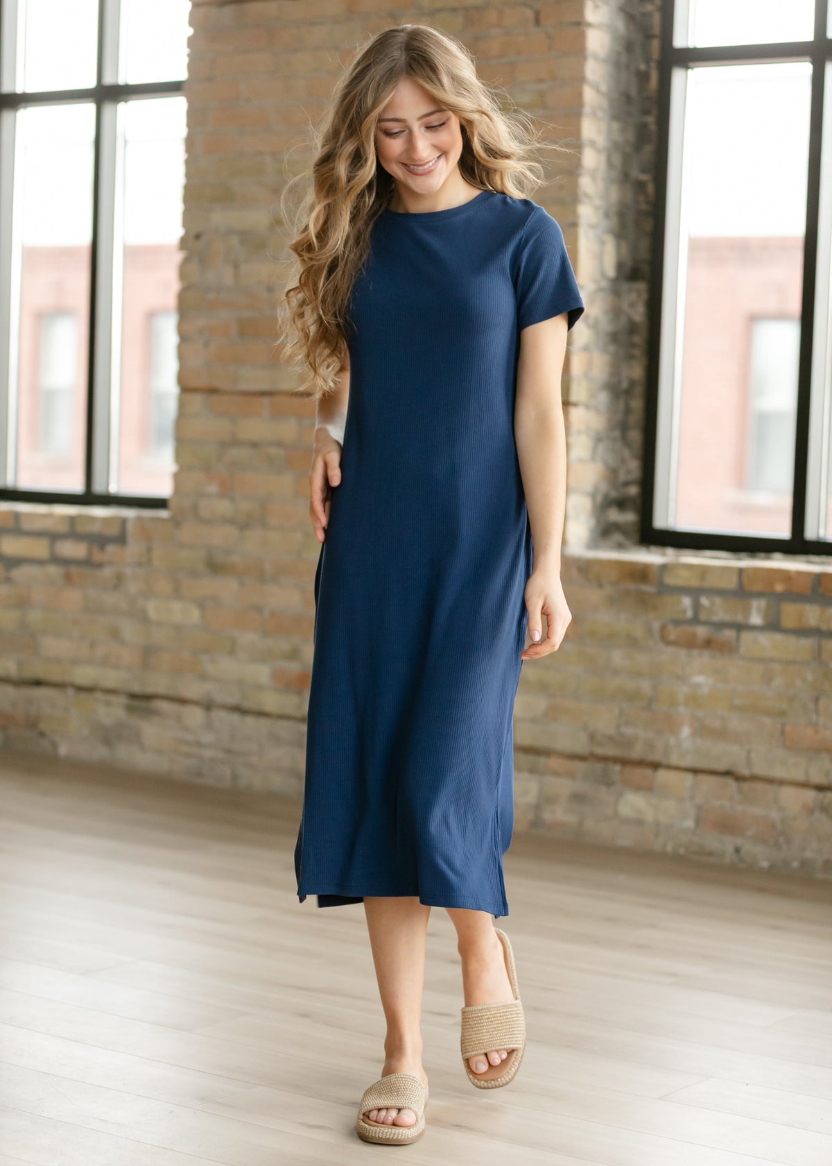 Baylor Navy Ribbed T-shirt Dress - Pendo Store
