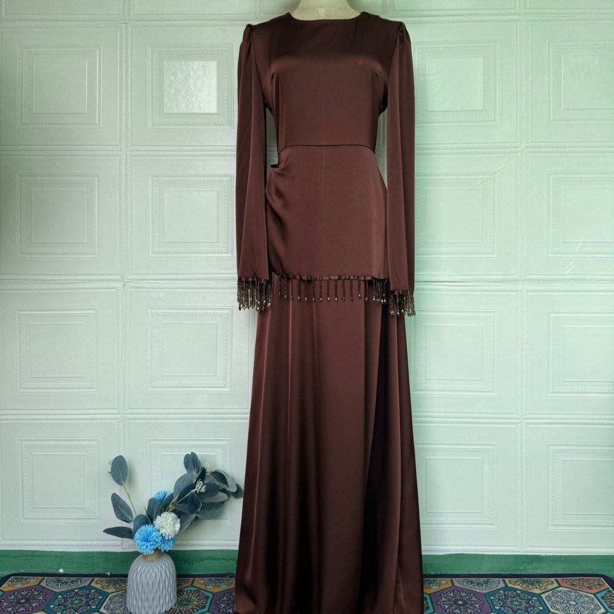 Beaded Fringe Cuff Maxi Dress(MS480) - Pendo Store