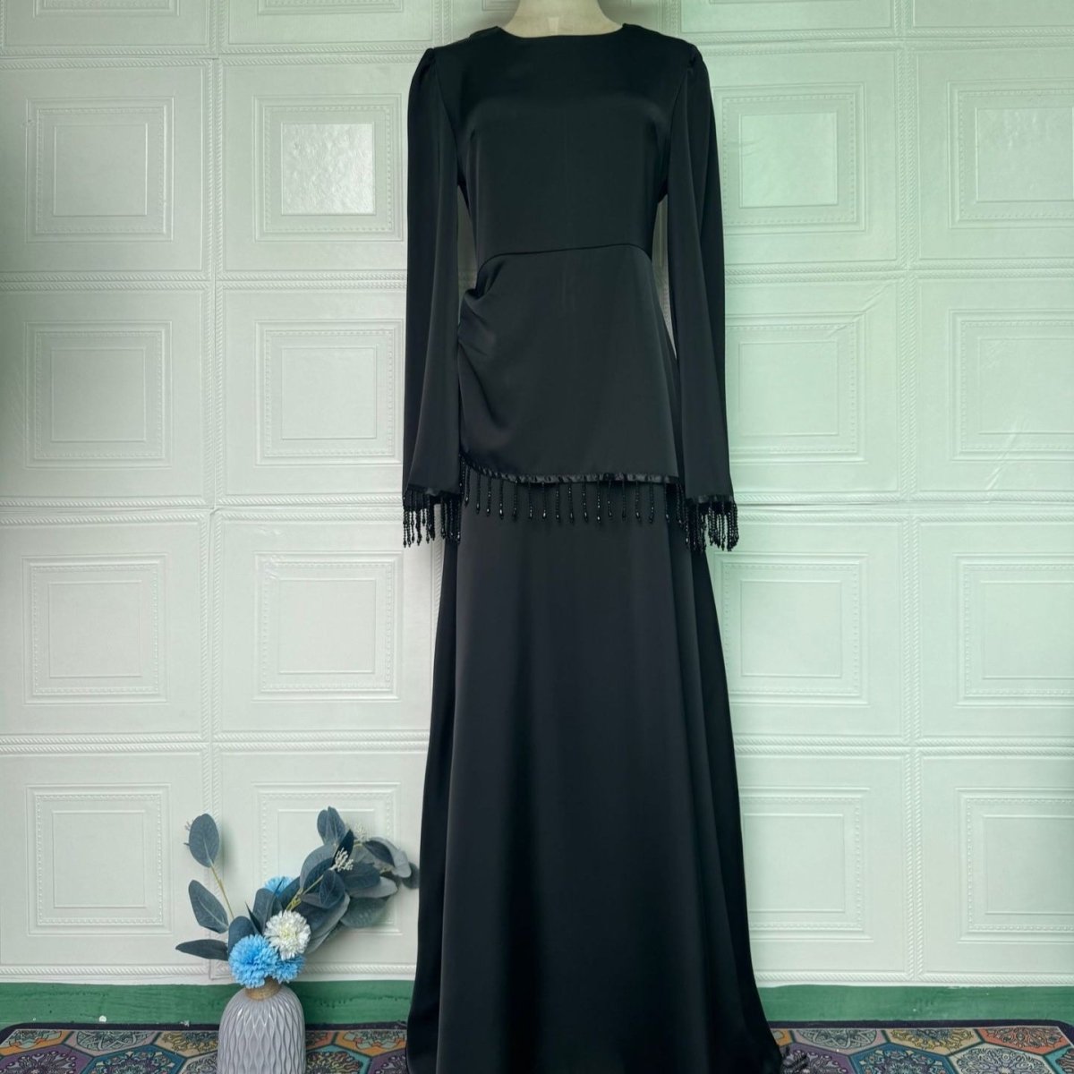 Beaded Fringe Cuff Maxi Dress(MS480) - Pendo Store