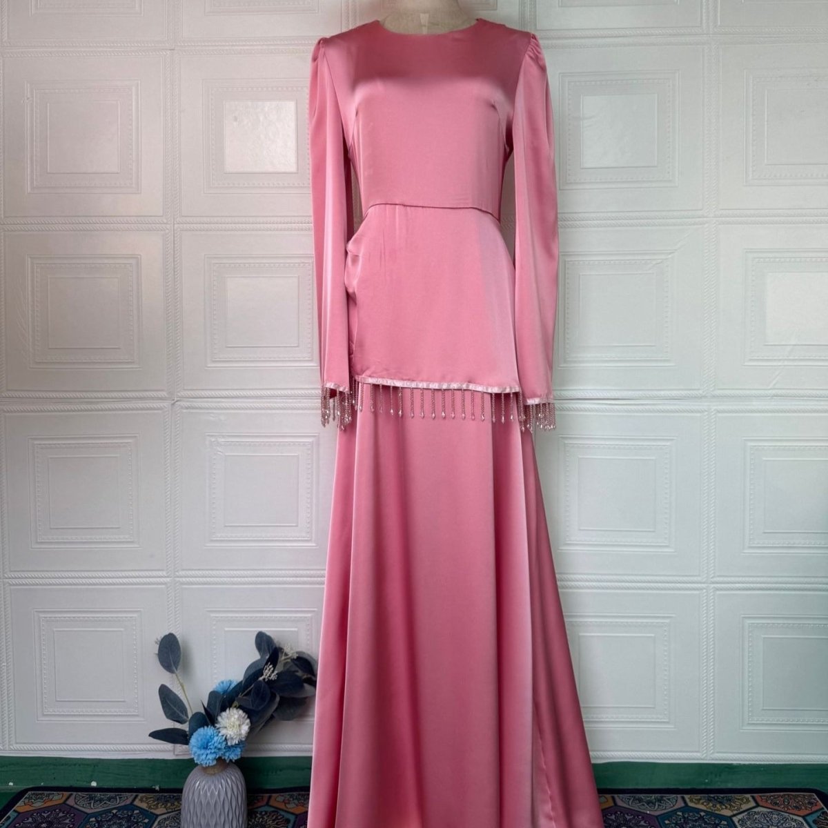 Beaded Fringe Cuff Maxi Dress(MS480) - Pendo Store