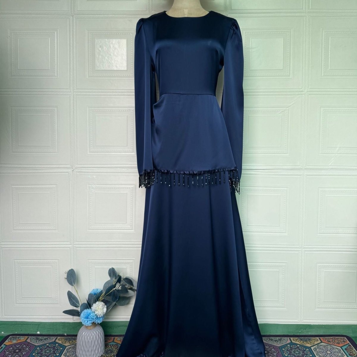 Beaded Fringe Cuff Maxi Dress(MS480) - Pendo Store