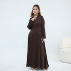 Beaded-Waist Corset-Back Flared-Sleeve Maxi Dress(MS476)