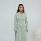Beaded-Waist Corset-Back Flared-Sleeve Maxi Dress(MS476)