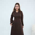 Beaded-Waist Corset-Back Flared-Sleeve Maxi Dress(MS476)