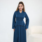 Beaded-Waist Corset-Back Flared-Sleeve Maxi Dress(MS476)