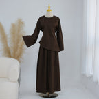 Bell Sleeve Back-Tie Top & A-Line Maxi Skirt Set(MS469)