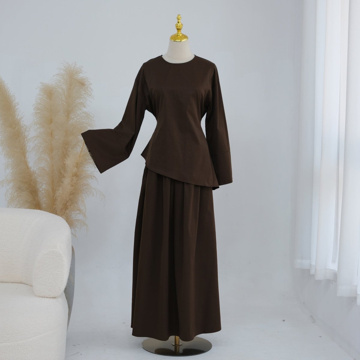 Bell Sleeve Back-Tie Top & A-Line Maxi Skirt Set(MS469) - Pendo Store