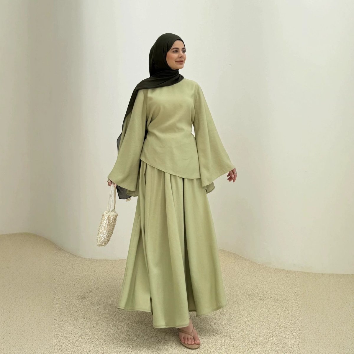 Bell Sleeve Back-Tie Top & A-Line Maxi Skirt Set(MS469) - Pendo Store